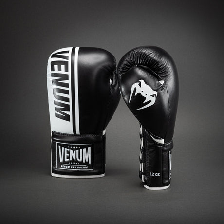 Venum Shield Pro Boxing Gloves with Laces Black/White - front
