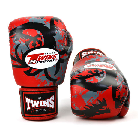 Twins FBGV-36 Tribal Dragon Boxing Gloves Red 10oz 