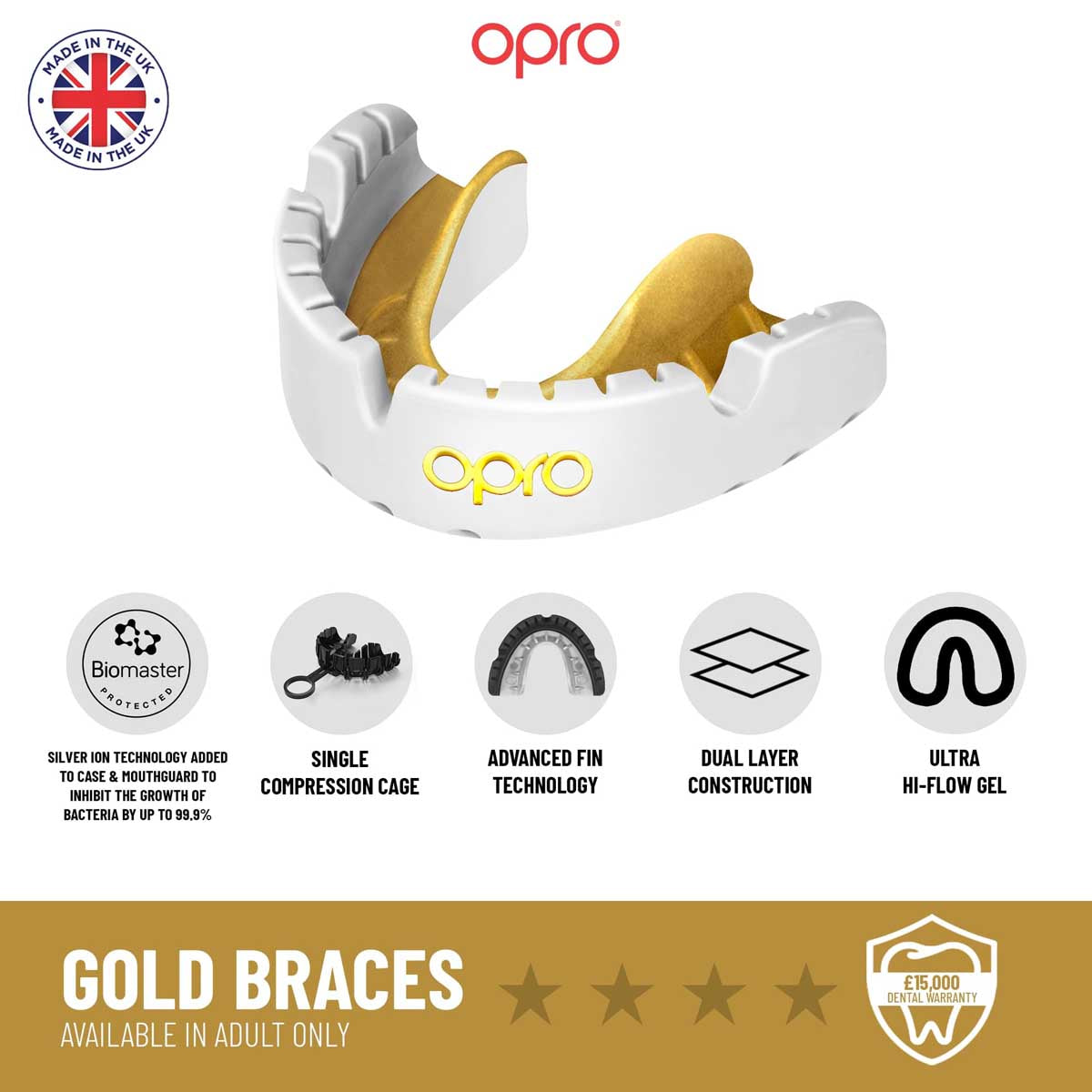 Opro Gold Braces Self-Fit Mouth Guard Red/Pearl