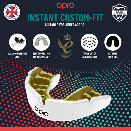 Opro Instant Custom-Fit Single Colour Mouth Guard Gold/White