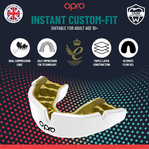 Black/Green/Gold Opro Instant Custom-Fit Eyes Mouth Guard