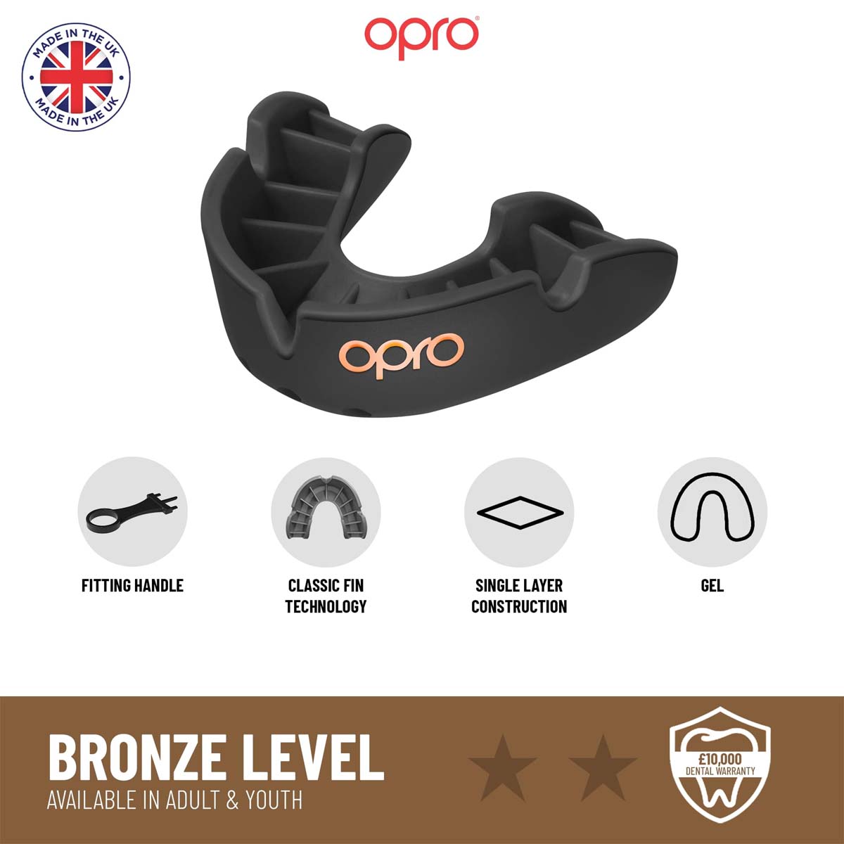 Opro Bronze Self-Fit Mouth Guard Red   