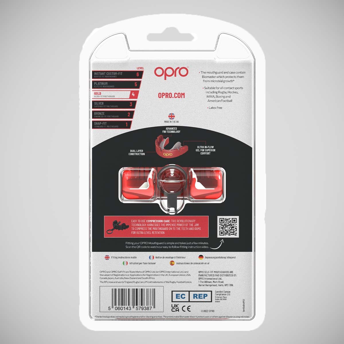 Opro Gold Braces Self-Fit Mouth Guard Red/Pearl