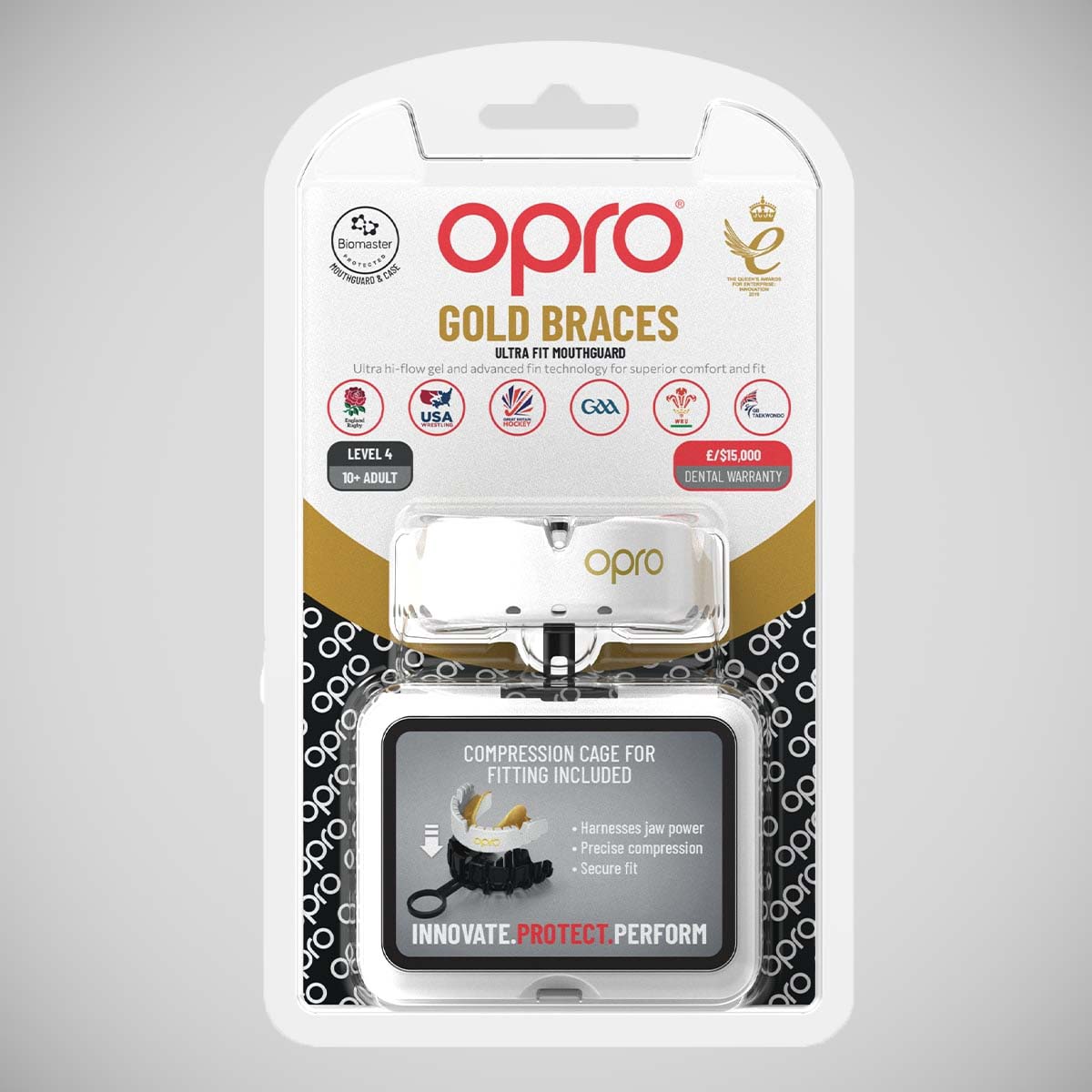Opro Gold Braces Self-Fit Mouth Guard White/Gold