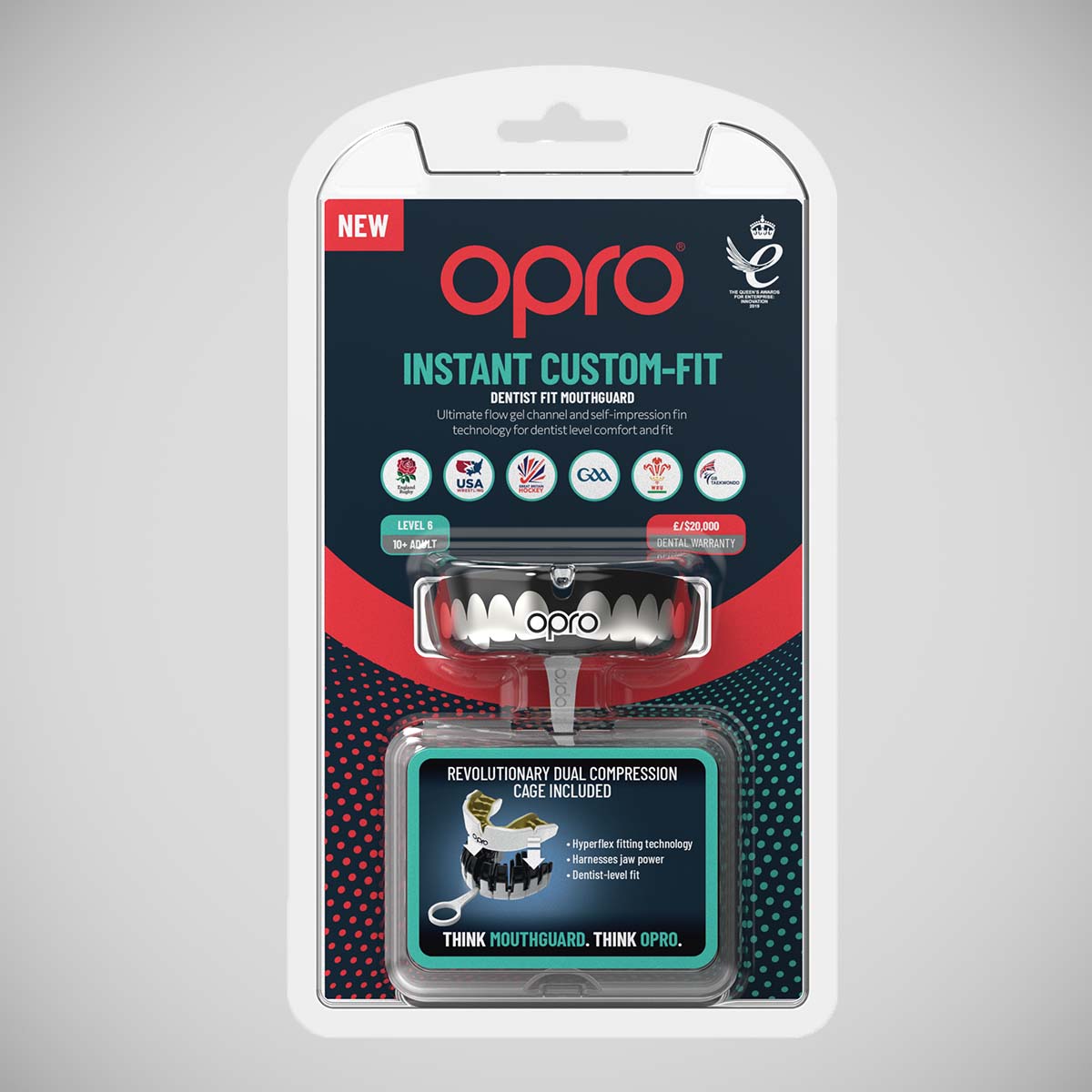 Opro Instant Custom-Fit Teeth Mouth Guard Black/Silver/White   