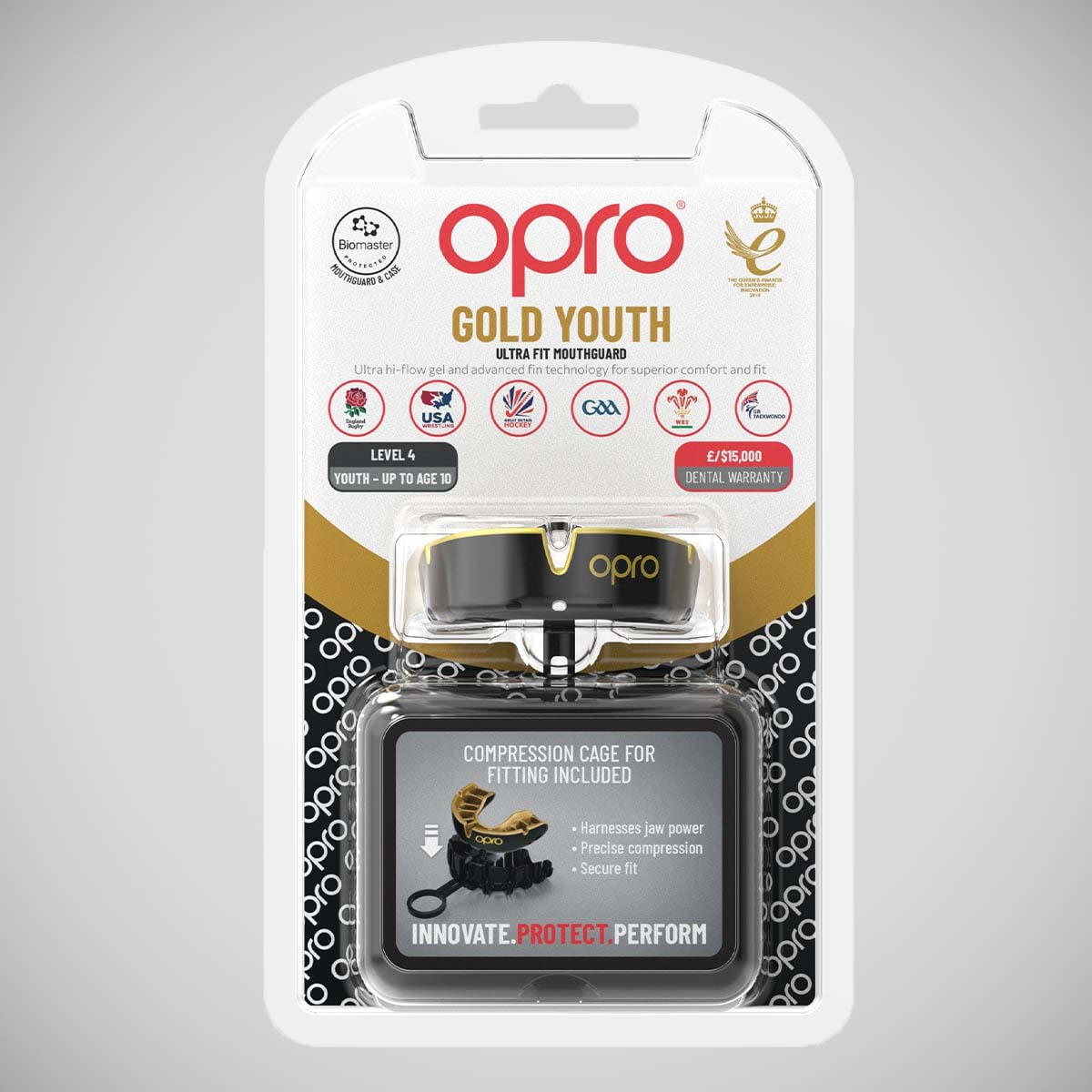 Opro Junior Gold Self-Fit Mouth Guard Black/Gold   