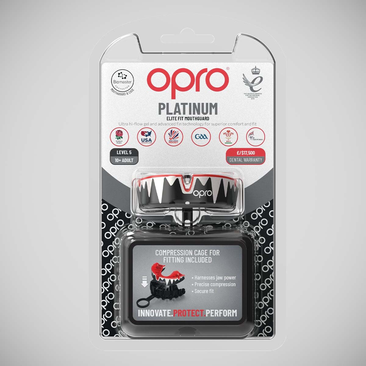 Opro Platinum Fangz Self-Fit Mouth Guard Black/White/Red