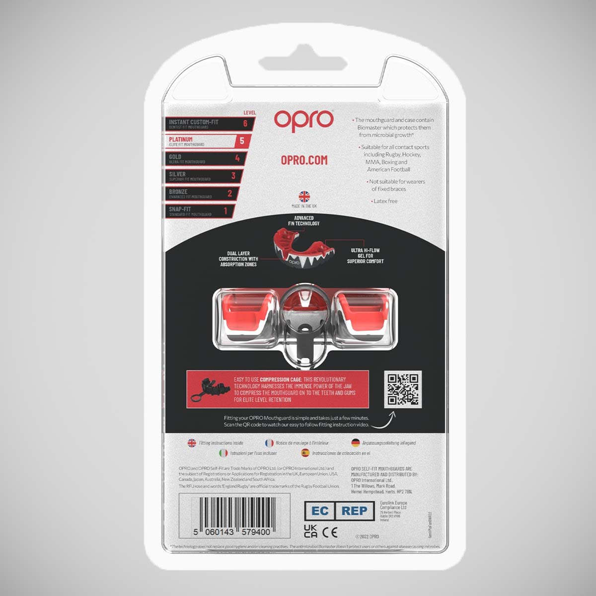 Opro Platinum Fangz Self-Fit Mouth Guard Black/White/Red