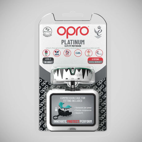 Opro Platinum Fangz Self-Fit Mouth Guard White/Black/Mint   