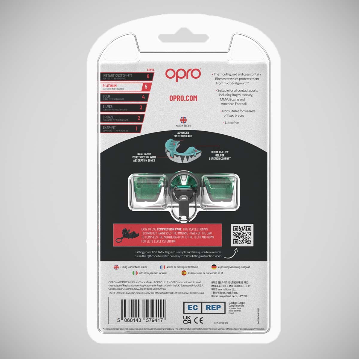 Opro Platinum Fangz Self-Fit Mouth Guard White/Black/Mint   