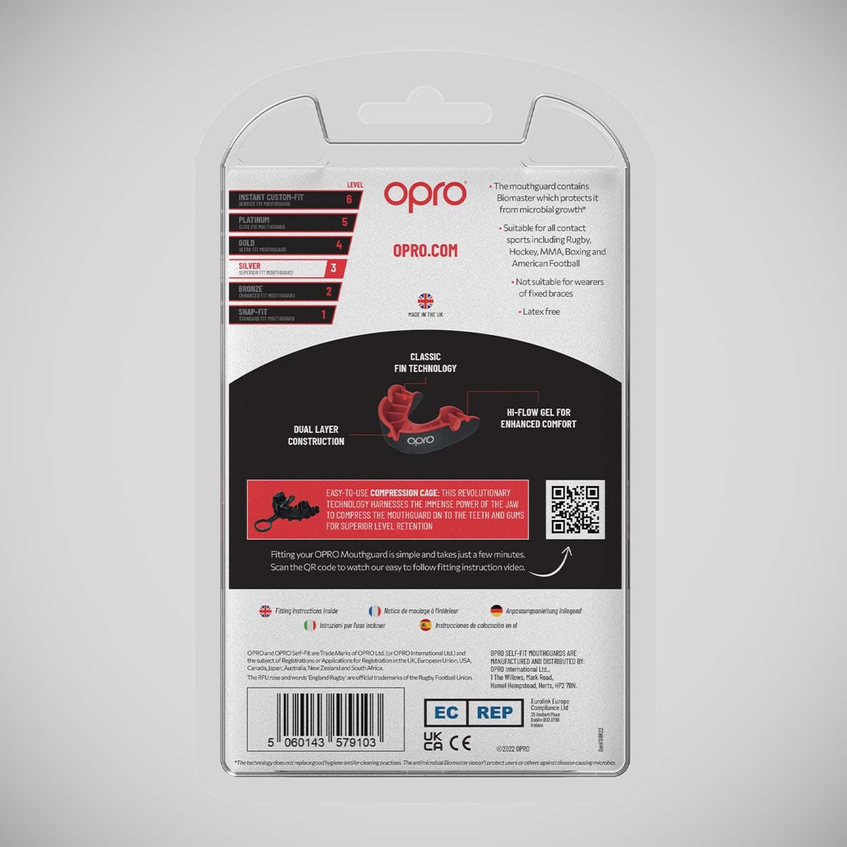 Opro Silver Self-Fit Mouth Guard Black/Red   