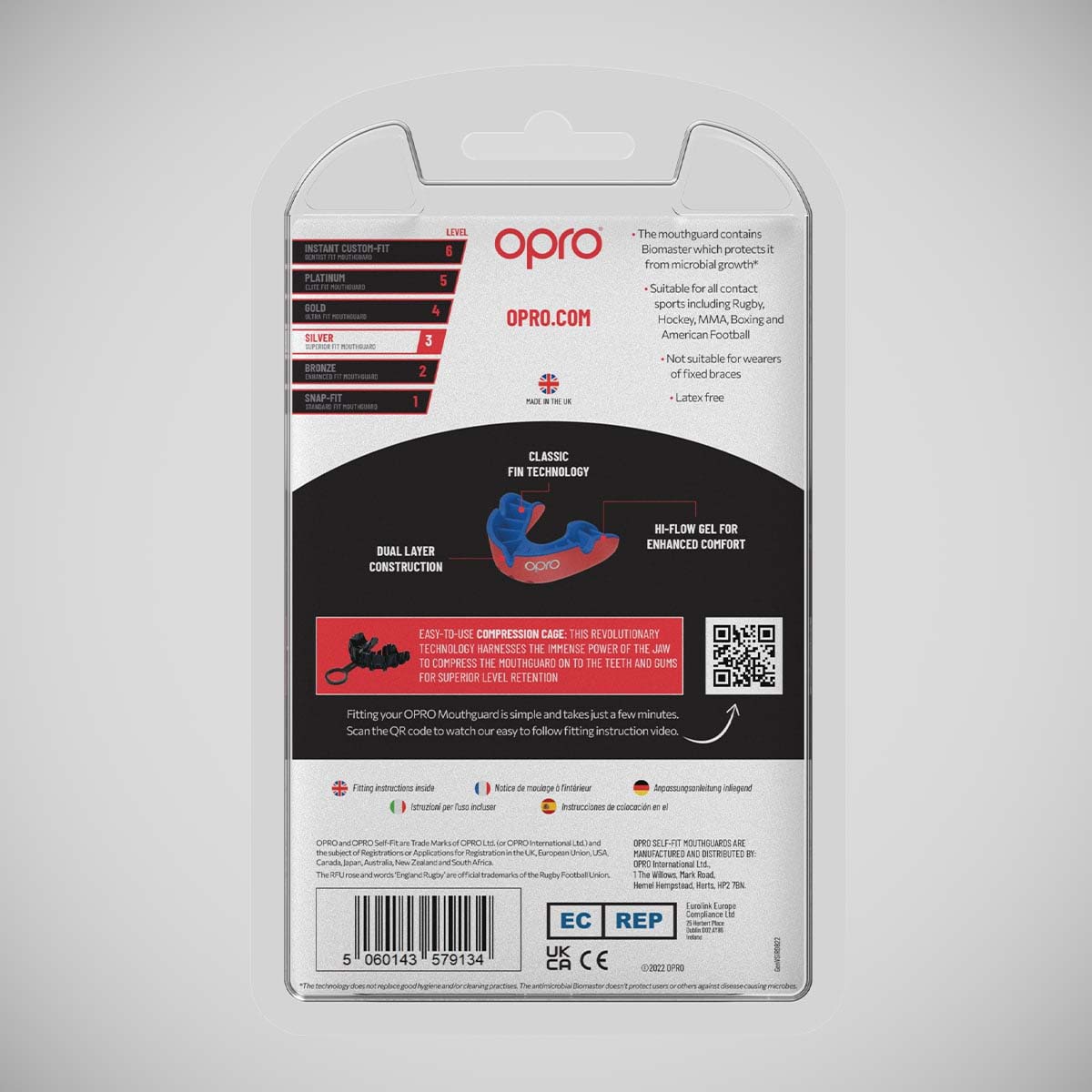 Opro Silver Self-Fit Mouth Guard Red/Dark Blue   