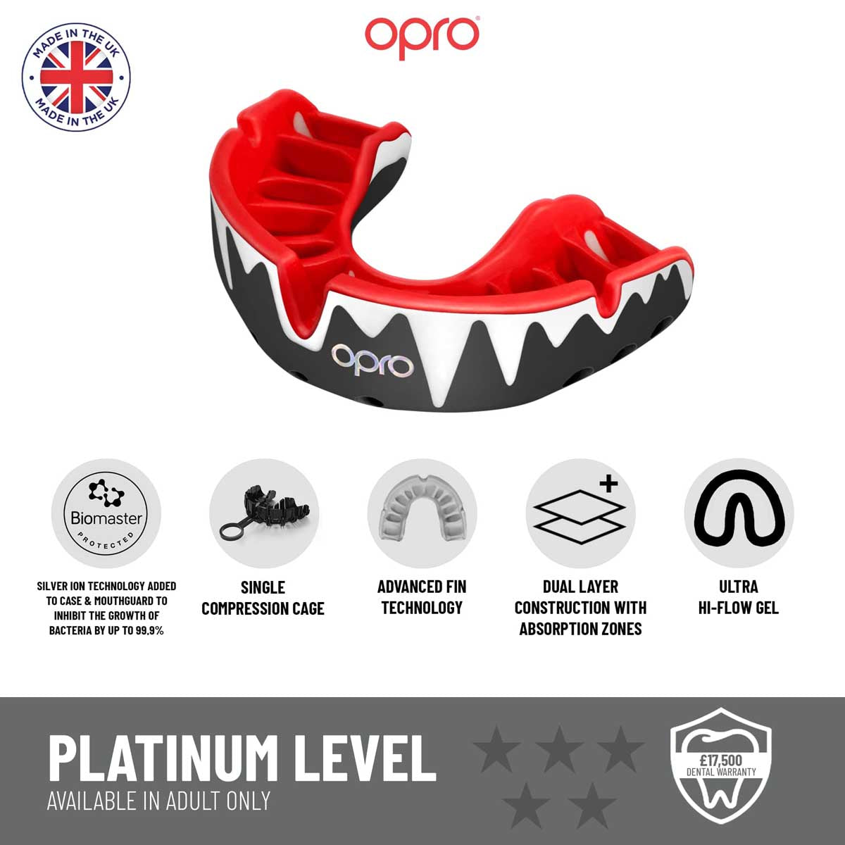 Opro Platinum Fangz Self-Fit Mouth Guard White/Black/Mint   