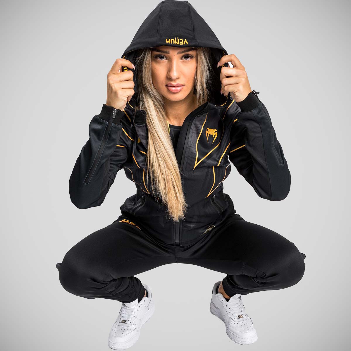 Black/Gold Venum UFC Authentic Fight Night 2.0 Women's Walkout Hoodie   