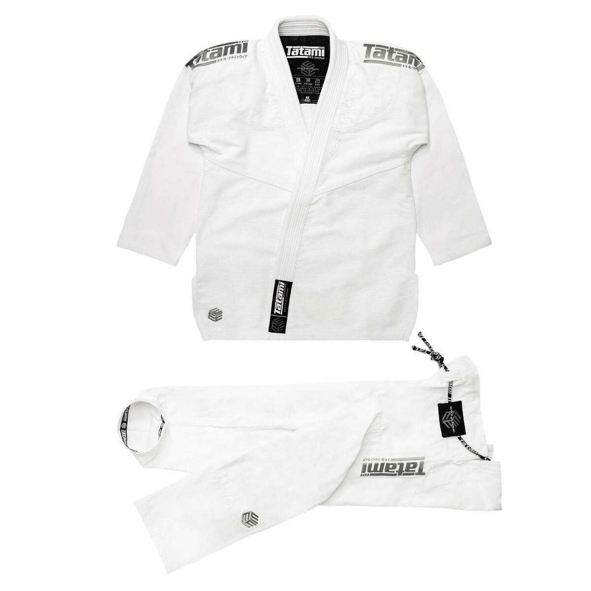 Grey on White Tatami Fightwear Estilo Black Label Mens BJJ Gi   