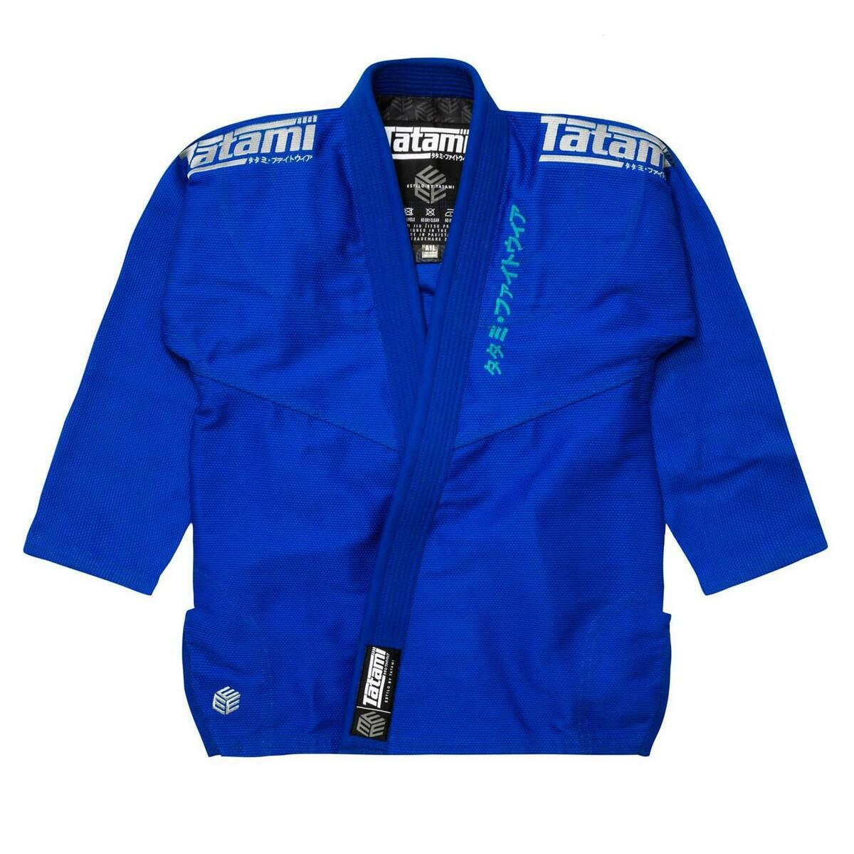 Grey on Blue Tatami Fightwear Estilo Black Label Mens BJJ Gi   