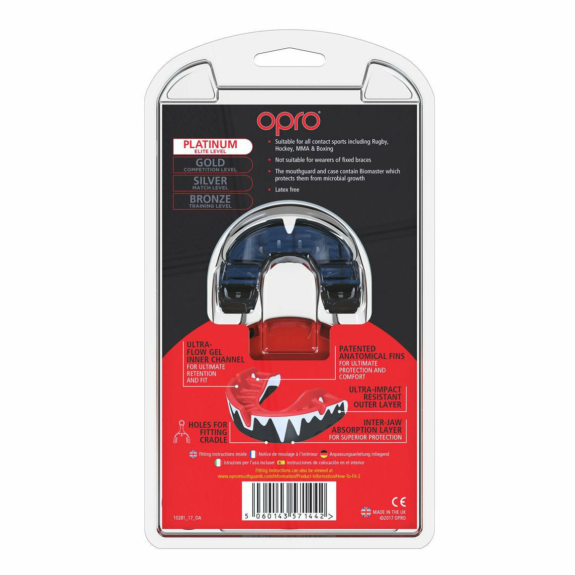 Opro Platinum Fangz Gen 4 Mouth Guard Red/Black/Silver