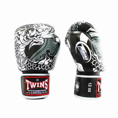 Black-Silver Twins FBGVL3-52 Nagas Boxing Gloves