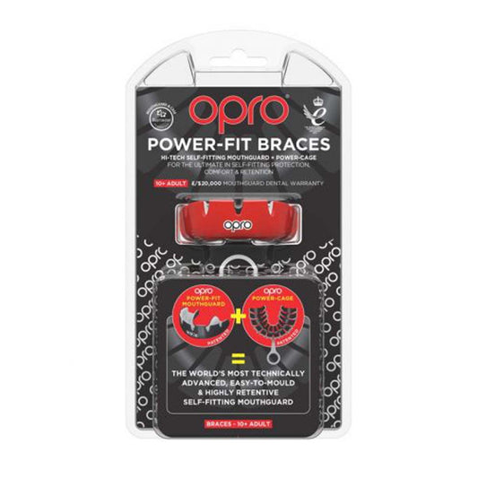 Red-White Opro Power Fit Braces Mouth Guard