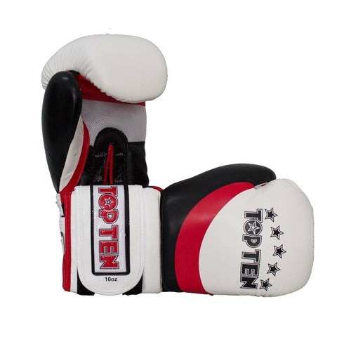 White-Red-Black Top Ten Stripe Boxing Gloves