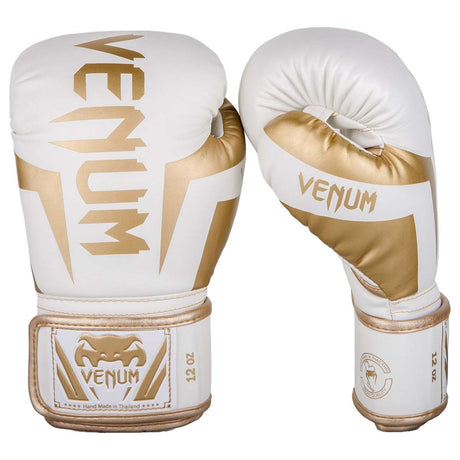 White/Gold Venum Elite Boxing Gloves 12oz  