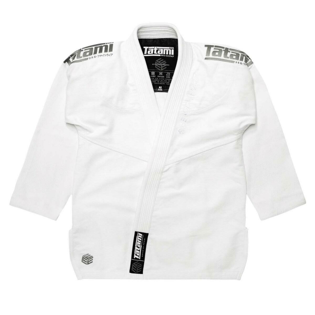 Grey on White Tatami Fightwear Estilo Black Label Mens BJJ Gi   