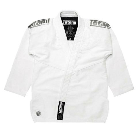 Tatami Fightwear Estilo Black Label Mens BJJ Gi Grey on White TATEBL004WG